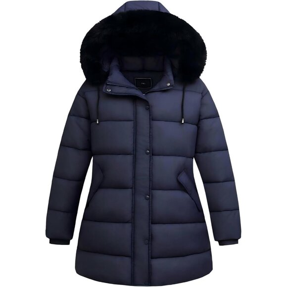 Women's Down Hood Jacket Coat Blue Waterproof Windproof Detachable Flannel